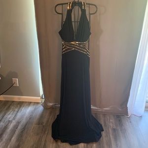 Navy Low cut Open Back Prom Dress